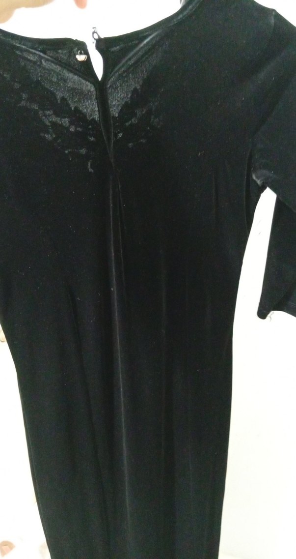 Siyah Süet Uzun Kollu Nakışlı Uzun Elbise - Görsel 2