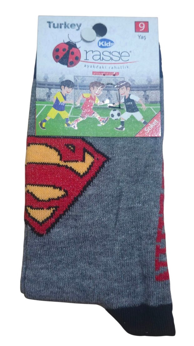 9/10 yaş 6 lı Gri Erkek çocuk Çorapları Süper Kahraman Desenli - Görsel 2