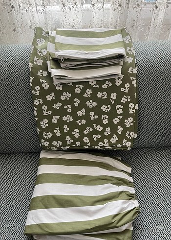 Desenli Haki Nevresim ve Çarşaf Takımı - Görsel 2