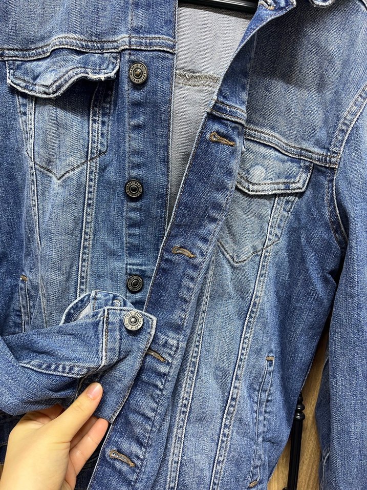 Düğmeli Mavi Kadın Denim Ceket - Görsel 3