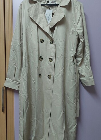 xxl Beden trençkot bigdart bej kruvaze yaka trenchcoat
