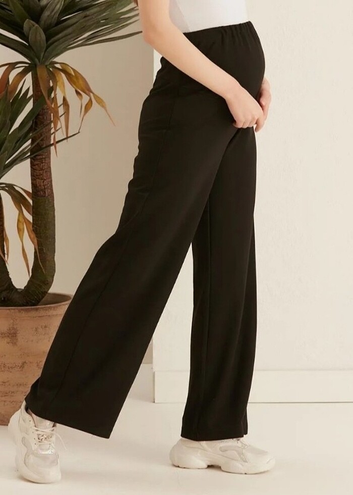 Basenden Bol Paça Hamile İki İplik Penye Pantolon  - Görsel 2