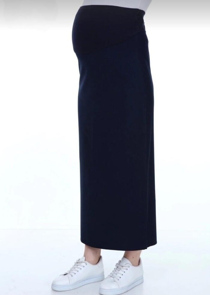 Kapalı Pile Klasik Kumaş Hamile Kalem Etek - Görsel 3