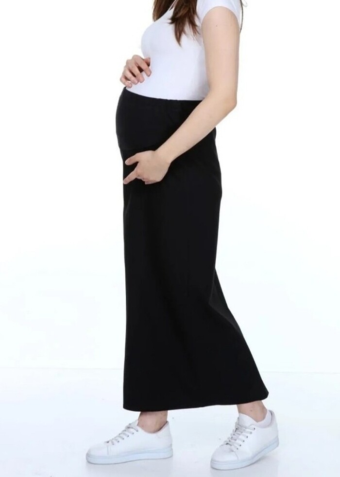 Kapalı Pile Klasik Kumaş Hamile Kalem Etek - Görsel 3