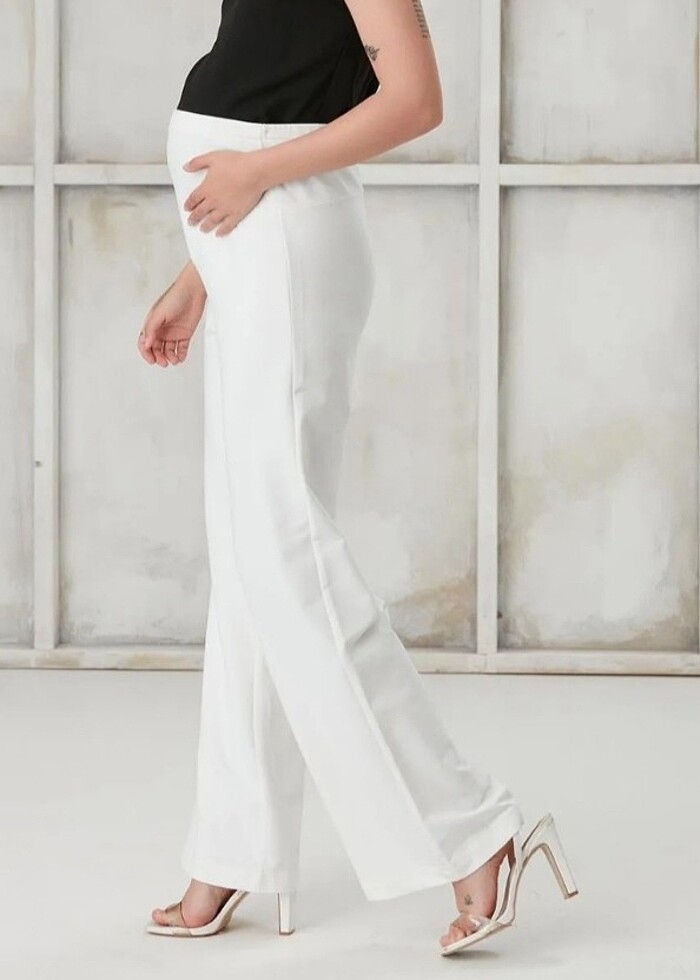 Basenden Bol Paça Hamile İki İplik Penye Pantolon - Görsel 3