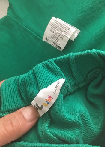 6 Ay Beden Yeşil Gri Kapüşonlu Bebek Takımı 3/6 aylik