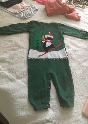 Erkek Bebek Örgü Tulum, Uzun Kollu, Yeşil 6/9 ay