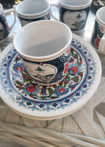 Mavi Desenli Seramik türk Fincan
