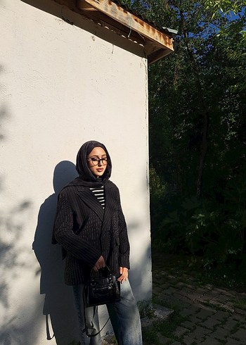 Siyah Drapeli Kadın Denim Blazer