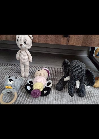 Gri Örgü Peluş Oyuncak Fil