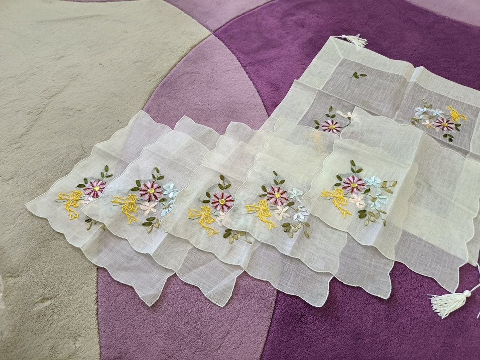 Nakışlı Vintage Beyaz Masa Örtüsü - Görsel 3