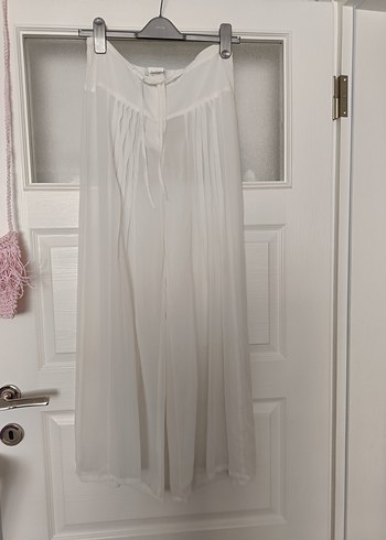 Beyaz Piliseli astarsz Uzun Kadın pantolon Etek - Görsel 3