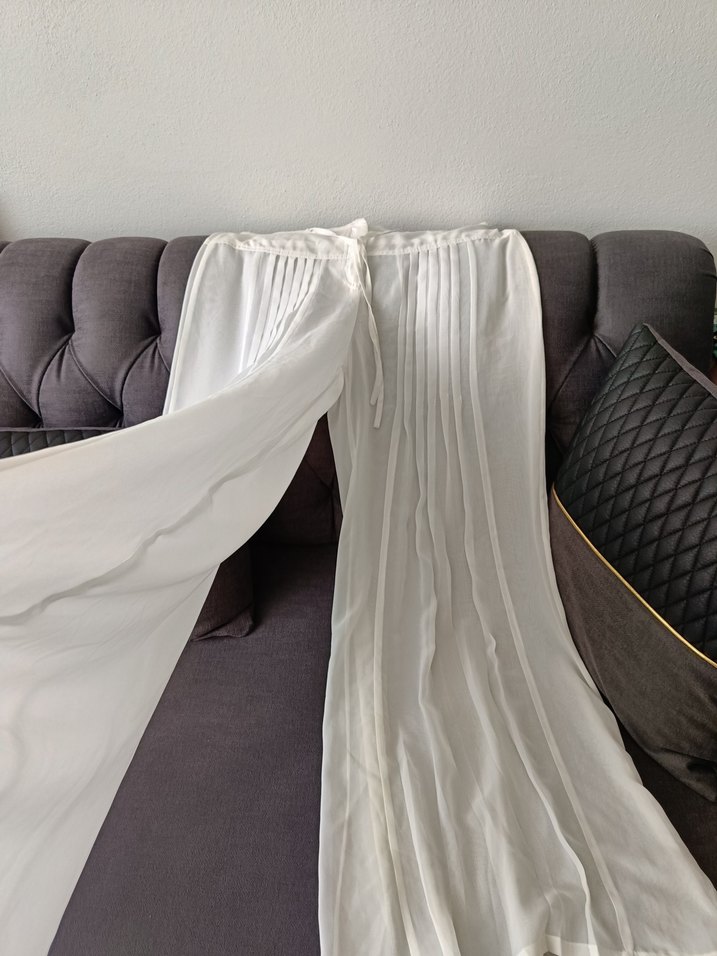 Beyaz Piliseli astarsz Uzun Kadın pantolon Etek - Görsel 2