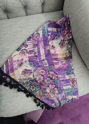 Püsküllü Mor Bohem Kadın Şal - Görsel 2