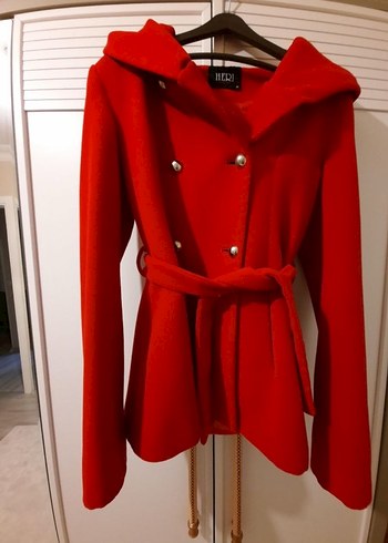 Kemerli Kırmızı Kadın Kaban - Görsel 2