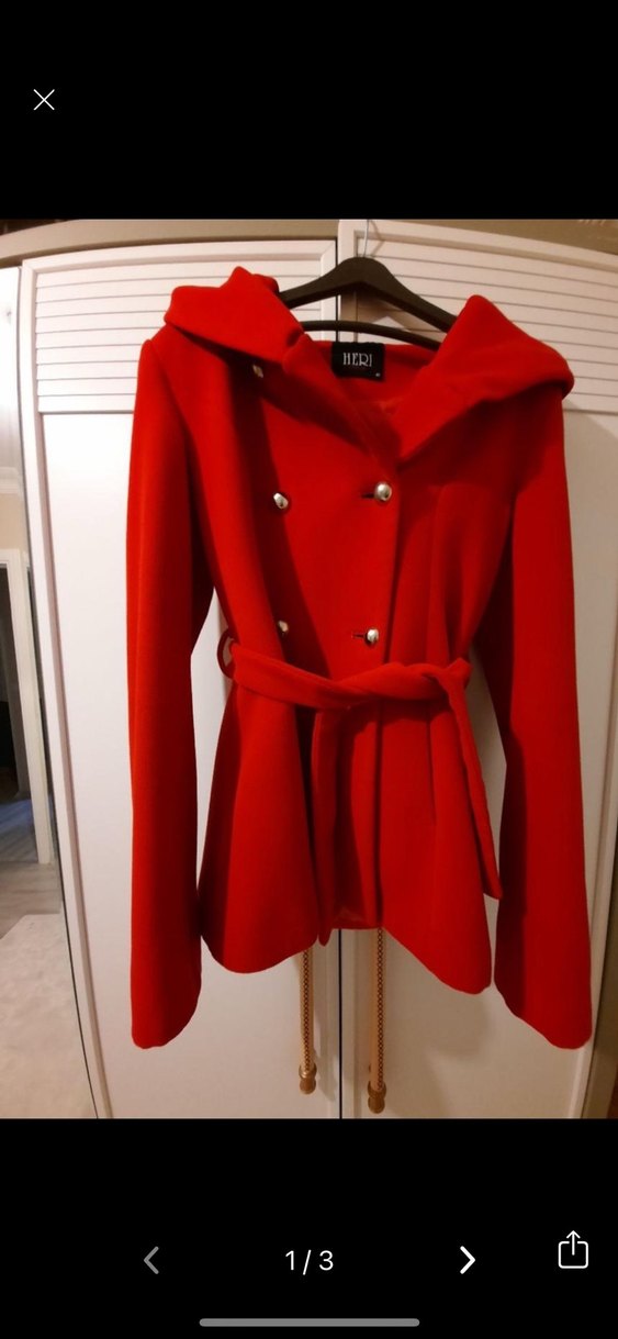 Kemerli Kırmızı Kadın Kaban - Görsel 2