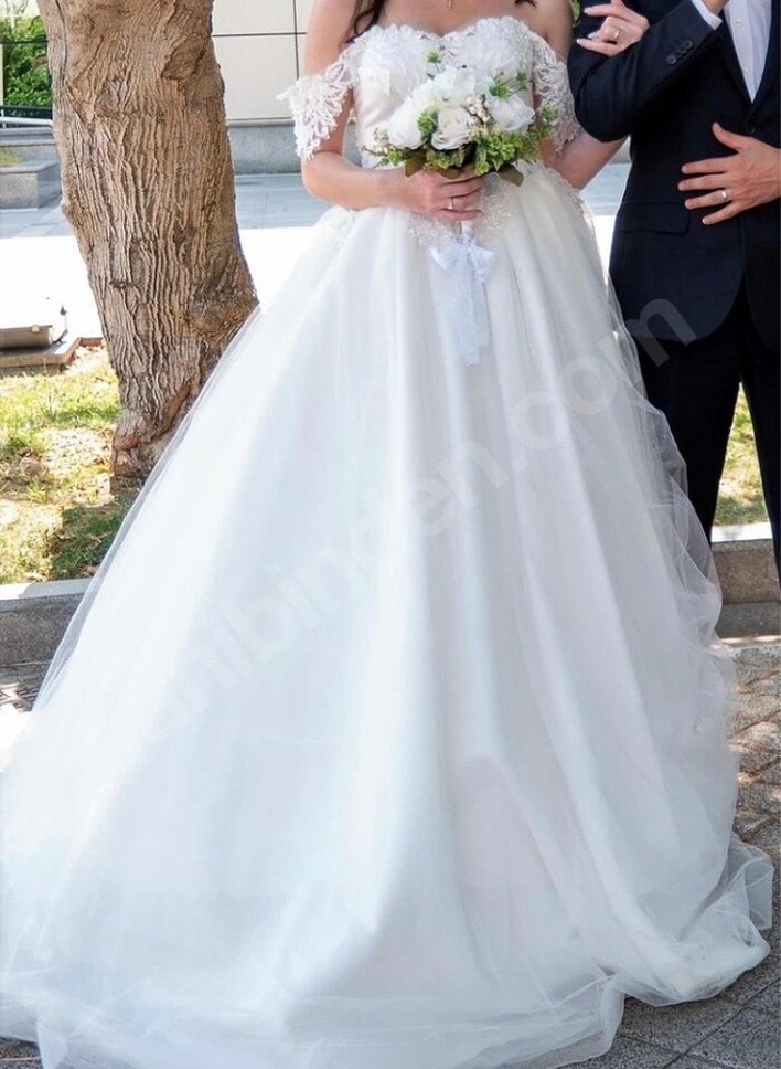 Beyaz Straplez Helen Gelinlik - Görsel 3