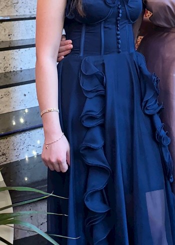 Uzun Lacivert Straplez Abiye Elbise - Görsel 2