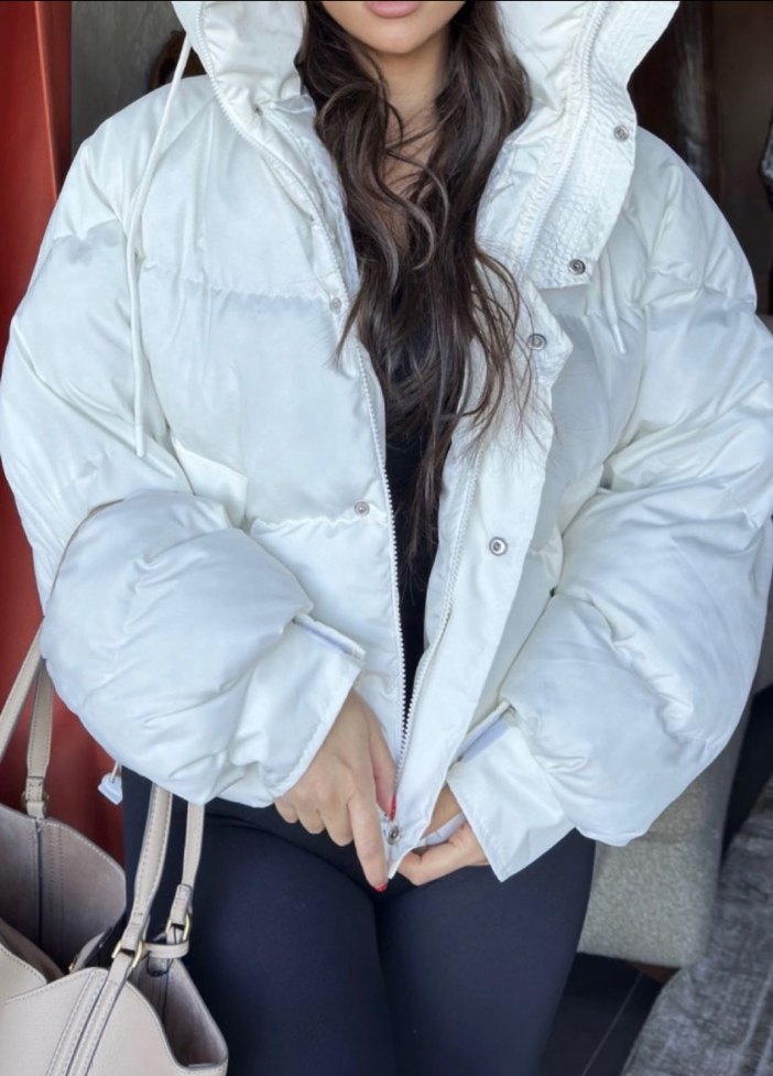 Beyaz Şişme Kadın Kış Montu - Görsel 2