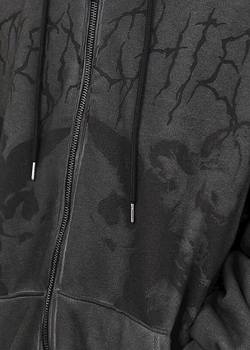 Nakışlı Siyah Kapüşonlu Goth Kadın hırka - Görsel 2