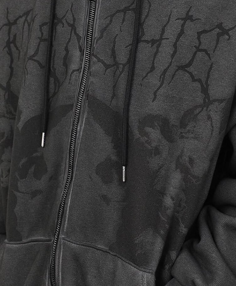 Nakışlı Siyah Kapüşonlu Goth Kadın hırka - Görsel 2