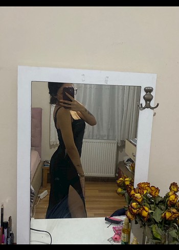 Siyah Uzun Drapeli V Yakalı Kadın Elbise - Görsel 2