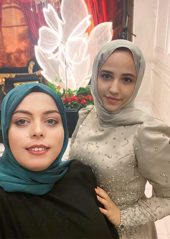 Uzun Kollu krem taşlı Tesettür Abiye Elbise - Görsel 3