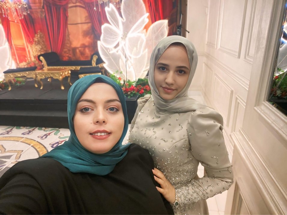 Uzun Kollu krem taşlı Tesettür Abiye Elbise - Görsel 3