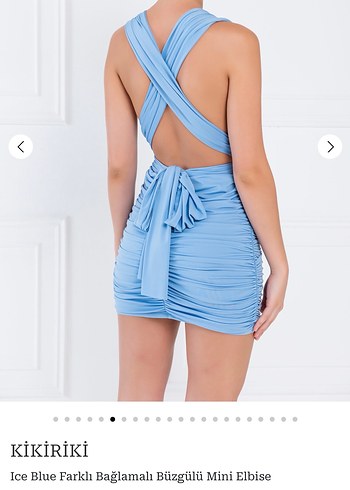 Mavi Drapeli V Yaka Mini Elbise - Görsel 3