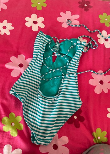 Turkuaz Çizgili Tokalı Kadın Mayo - Görsel 3