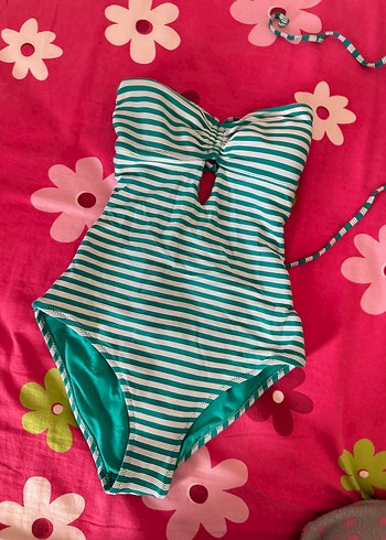 Turkuaz Çizgili Tokalı Kadın Mayo - Görsel 2