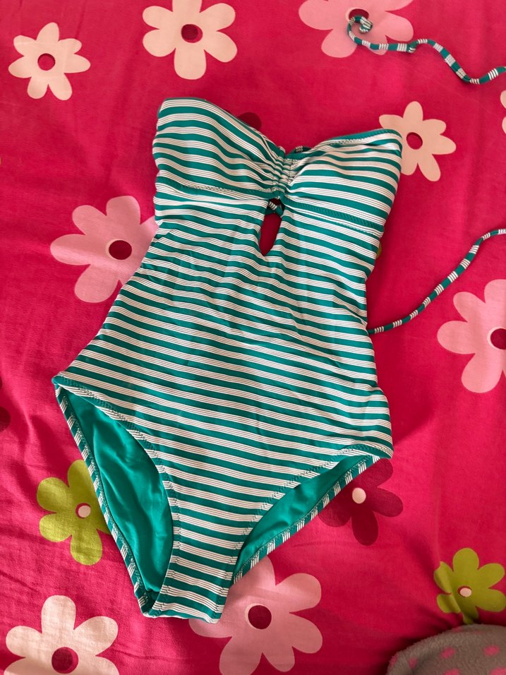 Turkuaz Çizgili Tokalı Kadın Mayo - Görsel 2