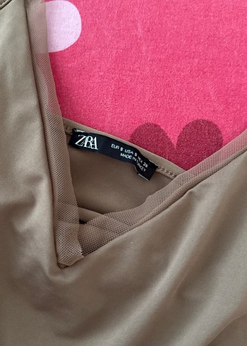 26 Beden camel Renk Zara Bej V Yaka Mini Kadın Askılı