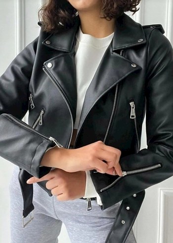 Derimod Siyah Deri Biker Ceket