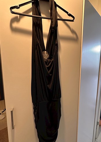 Siyah Drapeli V Yakalı Kısa Abiye Elbise - Görsel 3