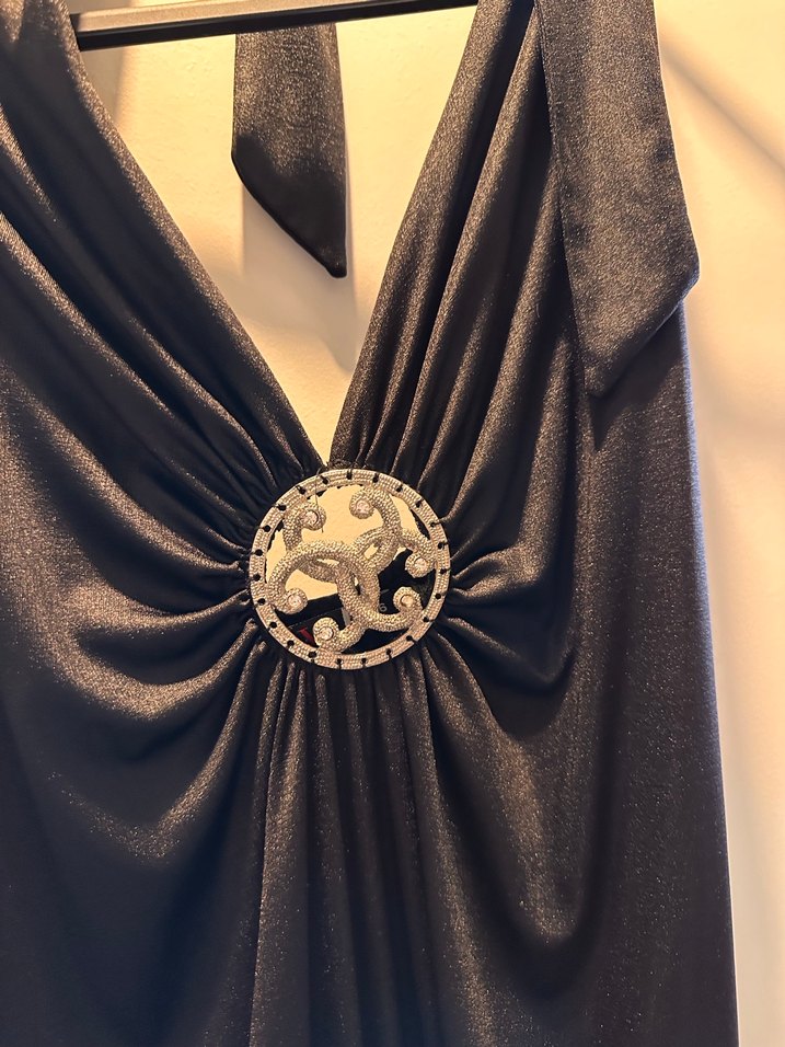 Siyah Drapeli V Yakalı Kısa Abiye Elbise - Görsel 2