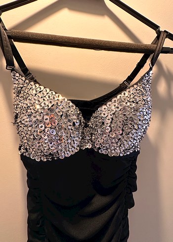 Payet Detaylı Mini Siyah Abiye Elbise - Görsel 2