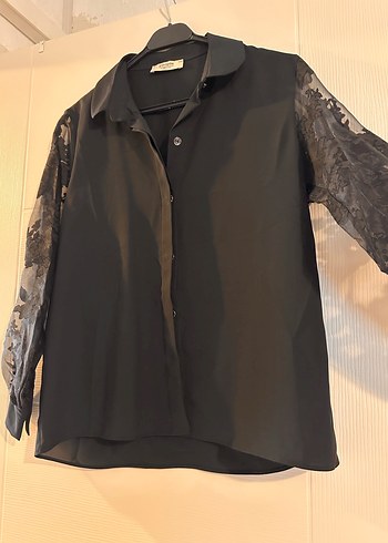 Siyah Düğmeli Uzun Kollu Kadın Gömlek - Görsel 4