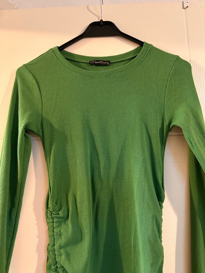 Drapeli Uzun Kollu Yeşil Midi Triko Elbise - Görsel 2