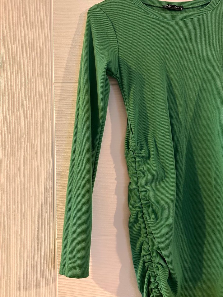 Drapeli Uzun Kollu Yeşil Midi Triko Elbise - Görsel 3
