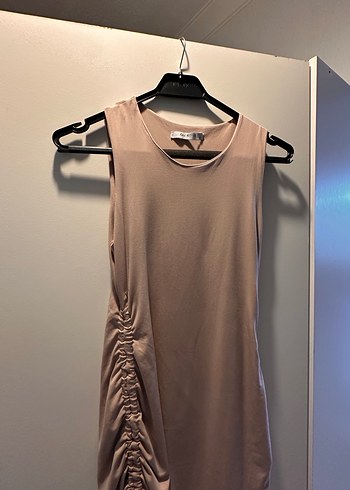 Bej Drapeli Midi Kadın Elbise - Görsel 2