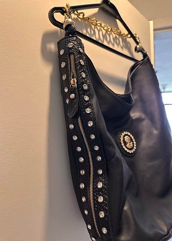 Zincir Detaylı Siyah Deri Kadın Çanta - Görsel 2