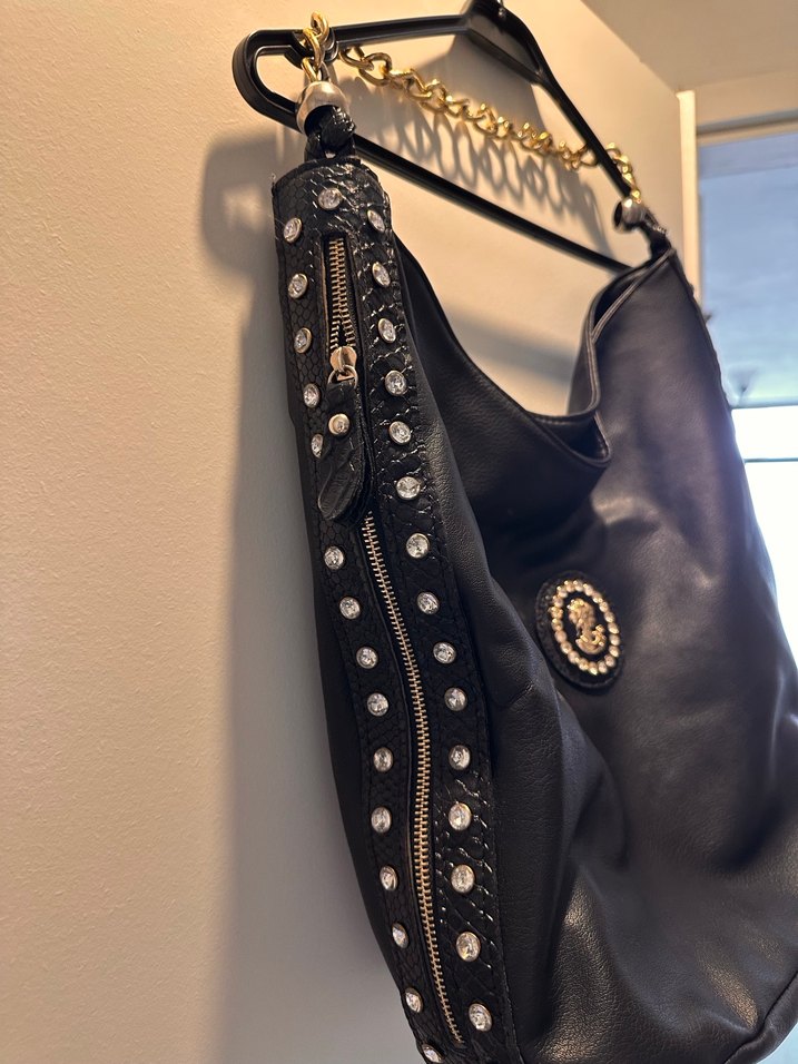 Zincir Detaylı Siyah Deri Kadın Çanta - Görsel 2