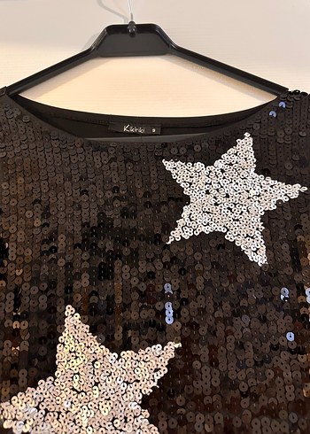 Siyah Pul İşlemeli Uzun Kollu Mini Elbise - Görsel 2