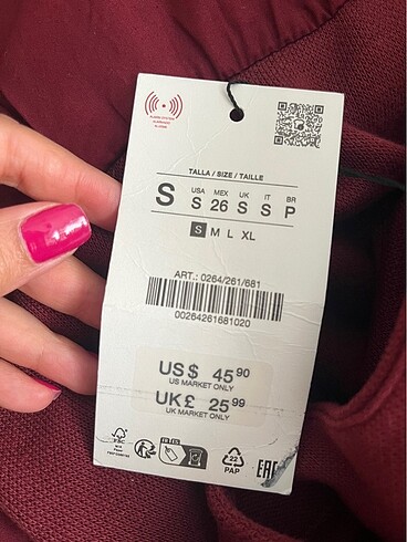 s Beden bordo Renk Zara elbise