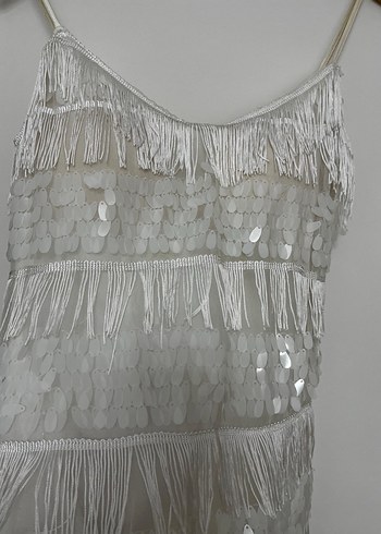 Püsküllü Askılı Mini After Elbisesi - Görsel 3