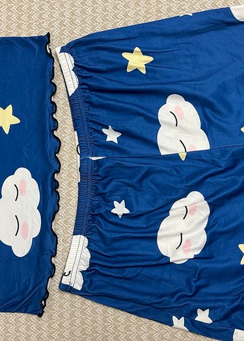 Renkli Bulut Desenli Kadın Mini Pijama Takımı - Görsel 3