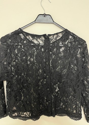 Dantel Detaylı Siyah Uzun Kollu Bluz - Görsel 3