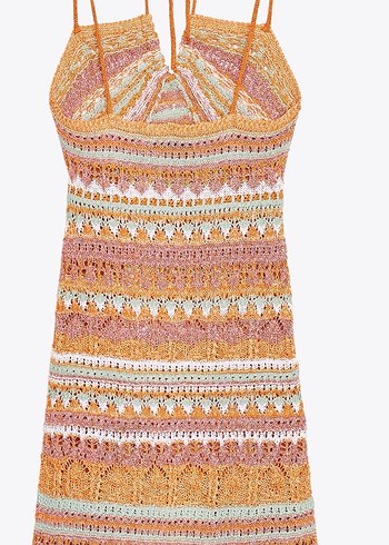 Zara etiketli Çok Renkli V Yakalı Örgü Mini Elbise - Görsel 3
