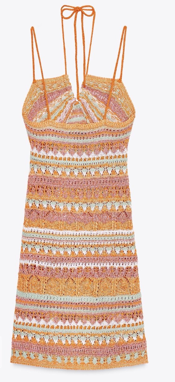 Zara etiketli Çok Renkli V Yakalı Örgü Mini Elbise - Görsel 3